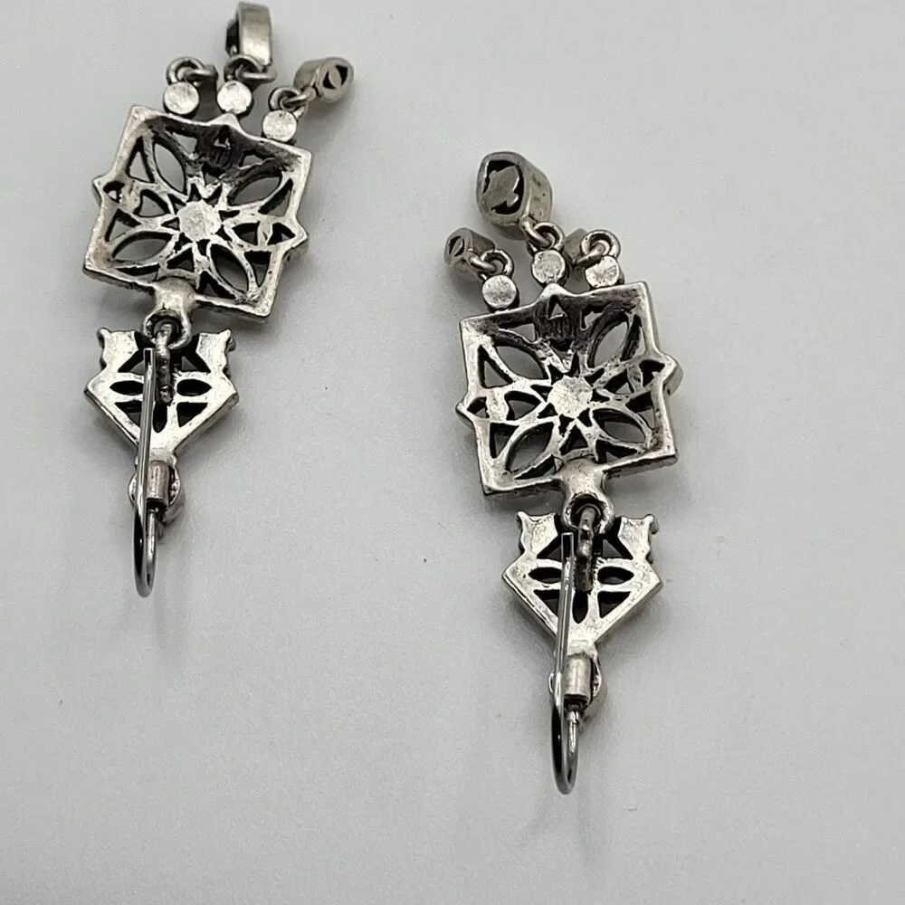 Vintage Marcasite Dangle Earrings Silver Tone Chandelier 2in